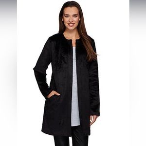 LOGO by Lori Goldstein Collarless Topper Coat with Pockets Size S NWOT